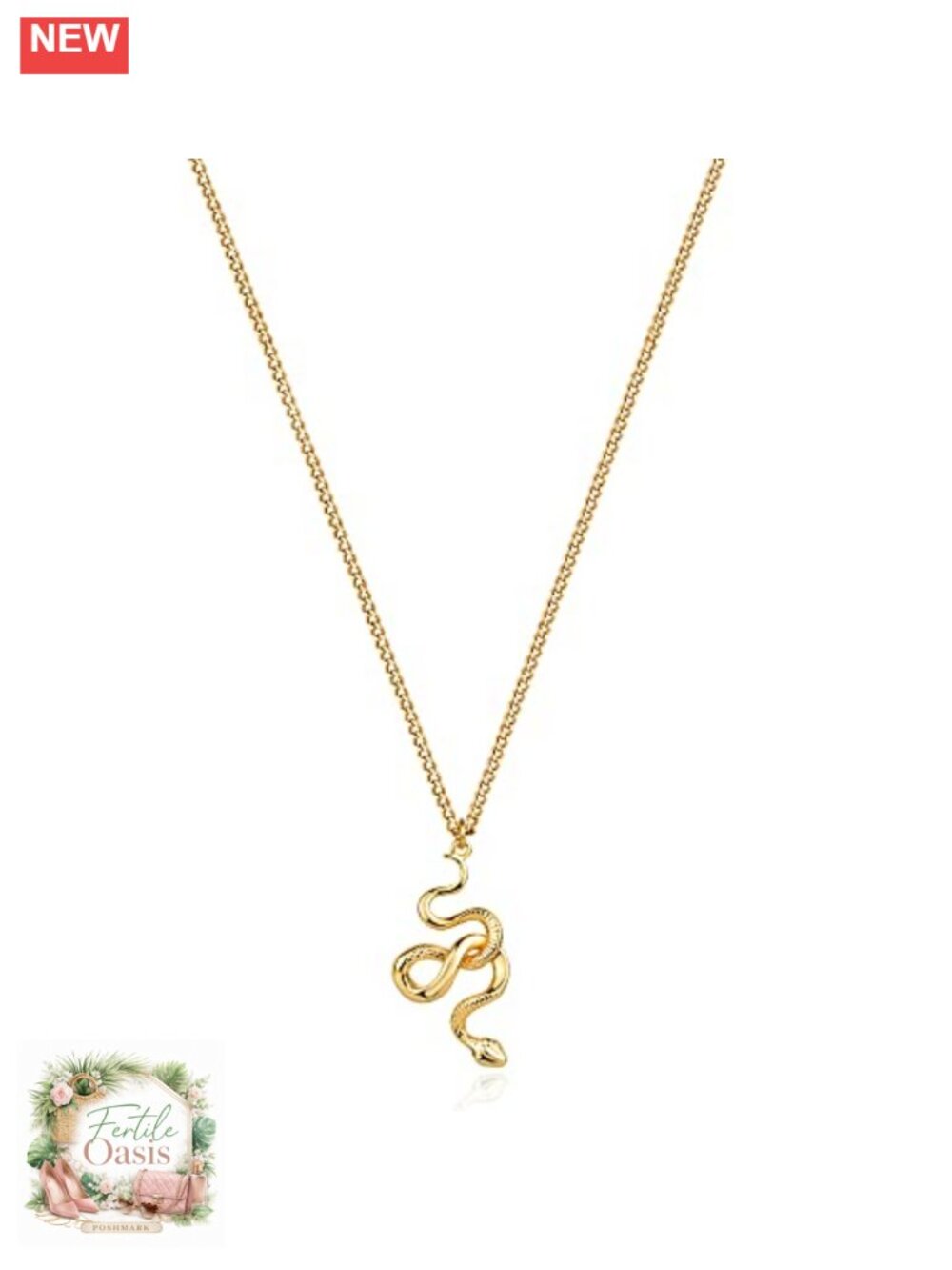 14K Gold Plated Brass Snake Pendant Necklace for Women Animal Charm Dainty